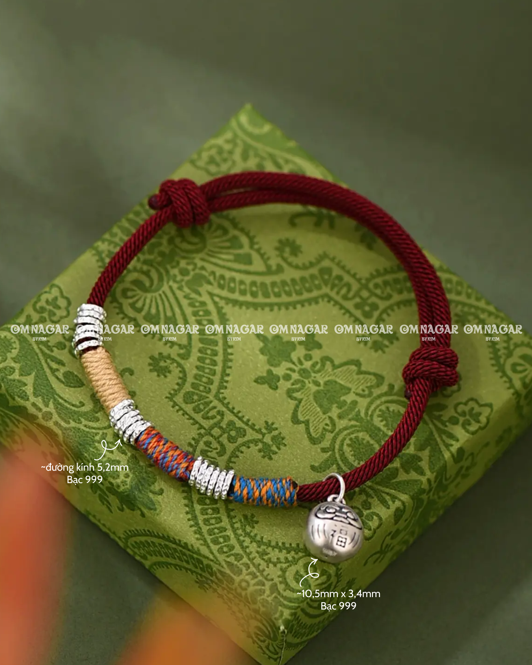 Chỉ Đỏ Ngũ Sắc Daruma Chiêu Phúc Bạc 999 – Bình An & Tài Lộc