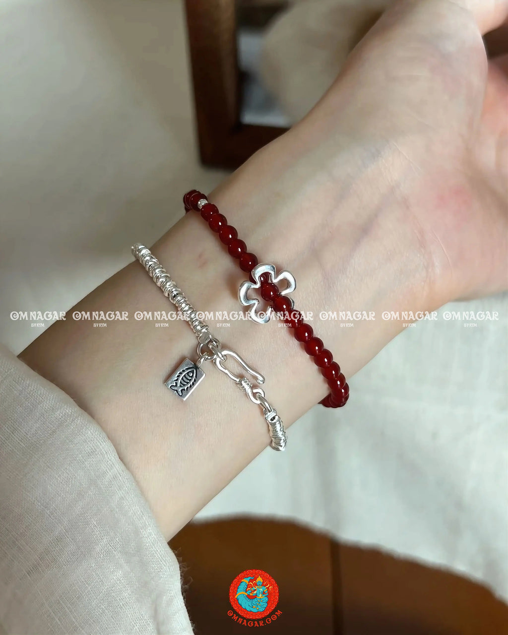 Vòng đá Mã Não Đỏ & Charm Hoa Bạc 925 -  nhiệt huyết & bảo hộ