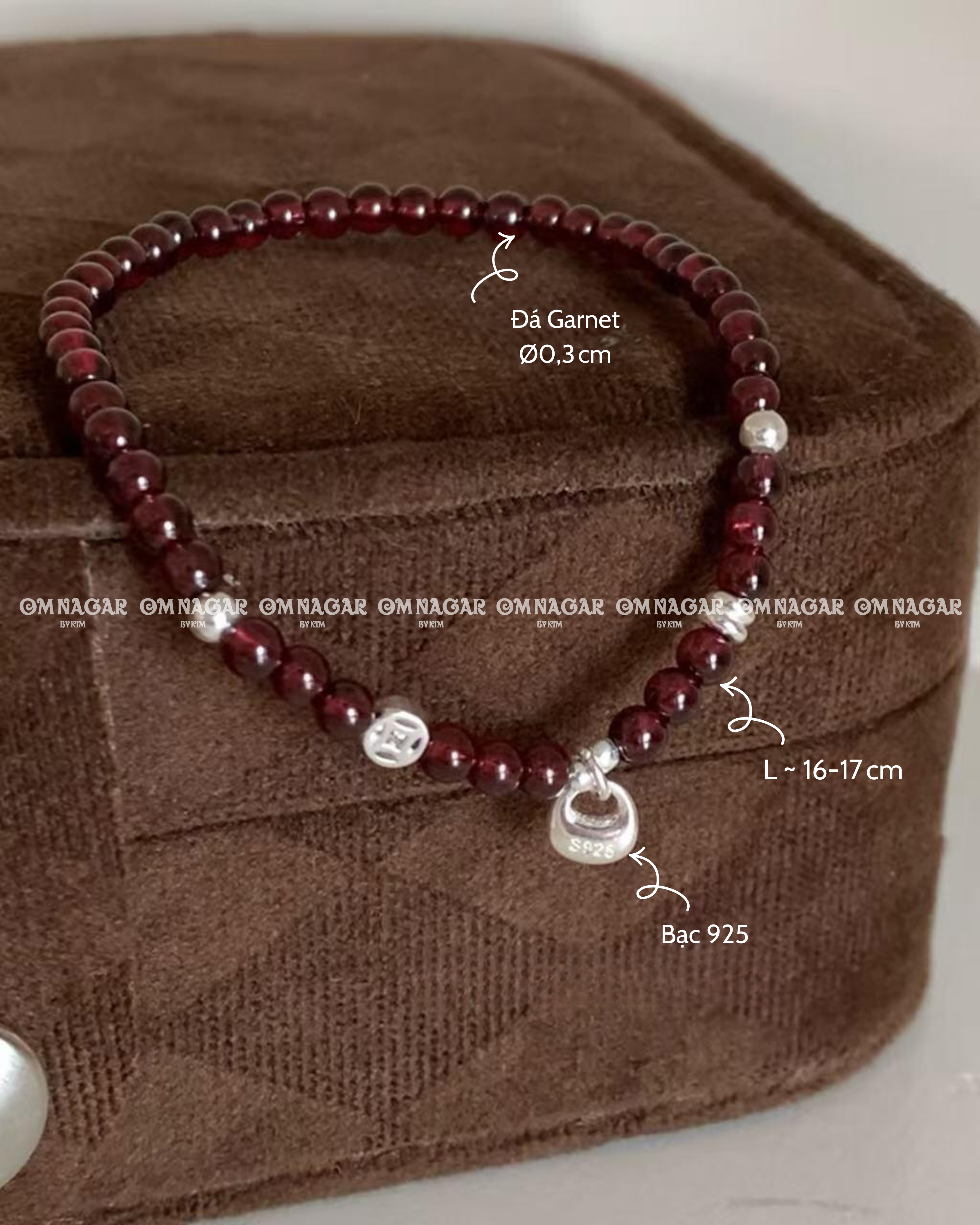 Vòng đá Garnet Hồng Lựu & Charm Kim Tiền Bạc 925 - sinh khí & bảo hộ