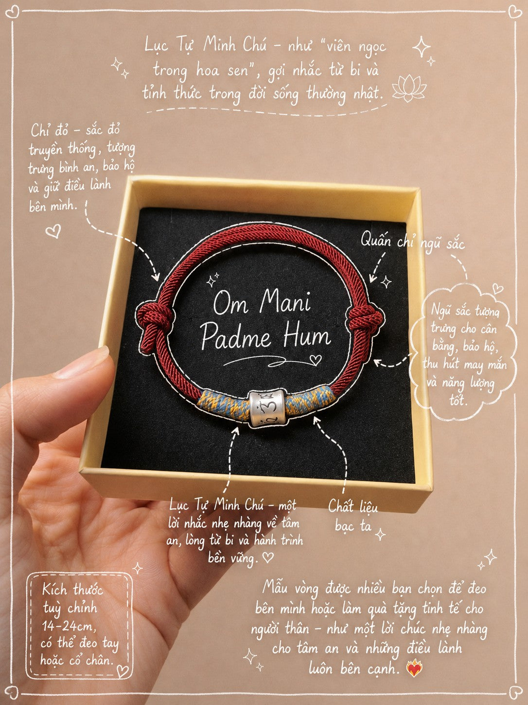 Chỉ Đỏ Ngũ Sắc OMMANI + chỉ xanh custom